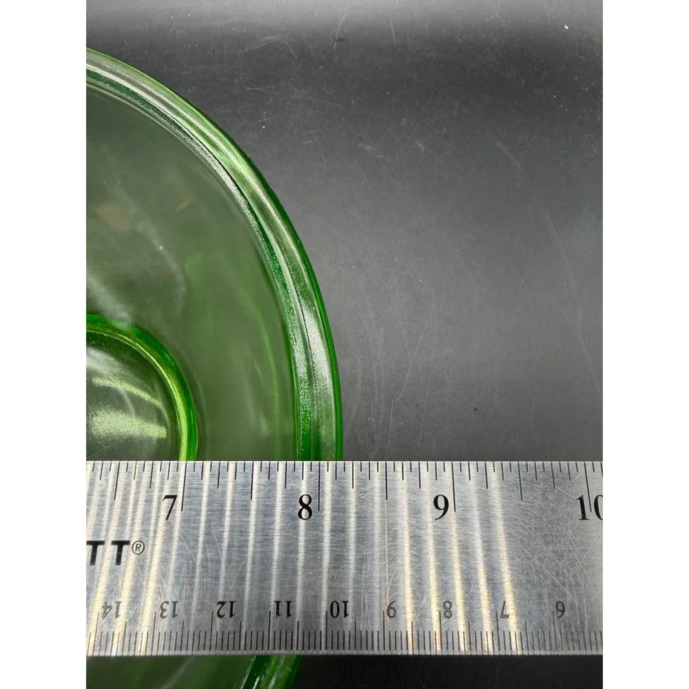 Vintage Hazel-Atlas Green Uranium Glass Mixing Bowl Ribbed Depression Glass 8.5